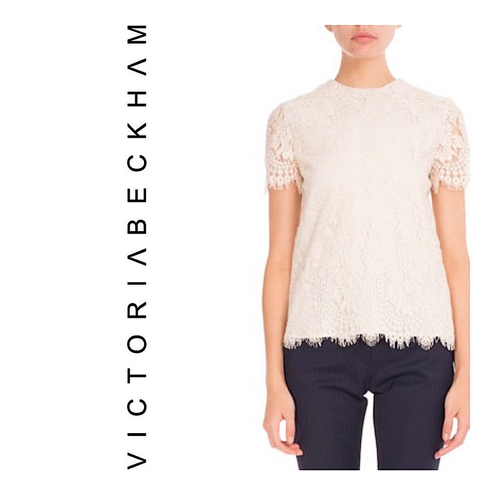 COPY - NWT VICTORIA BECKHAM Lace Short-Sleeve Round-Neck Top Size 8